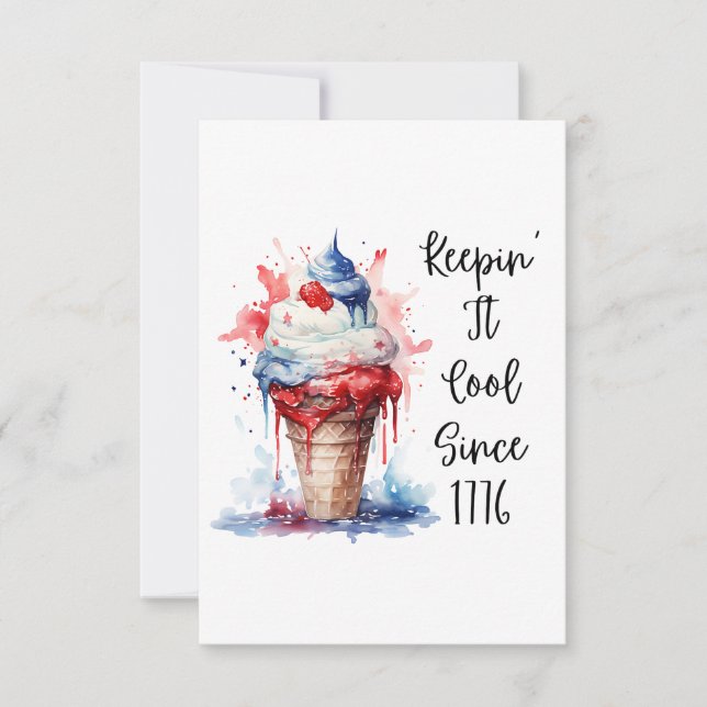 Patriotic 4th of July Ice Cream T-Shirt RSVP Card (Front)