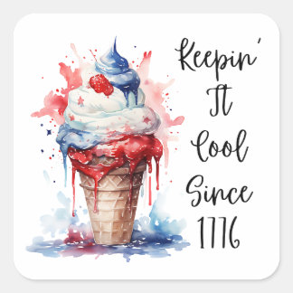 Patriotic 4th of July Ice Cream T-Shirt Square Sticker
