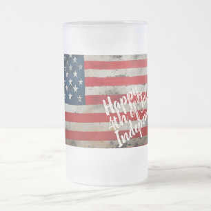 Patriotic 4th of July Independence Day Art Frosted Glass Beer Mug