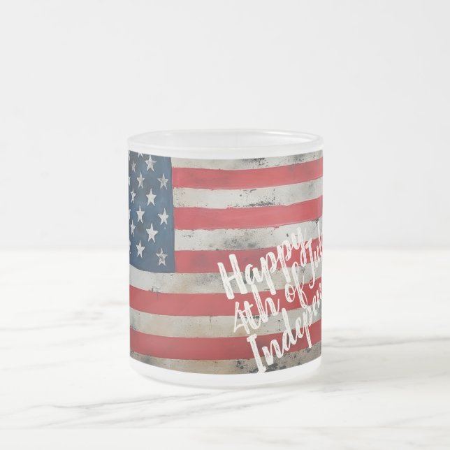 Patriotic 4th of July Independence Day Art Frosted Glass Coffee Mug (Center)