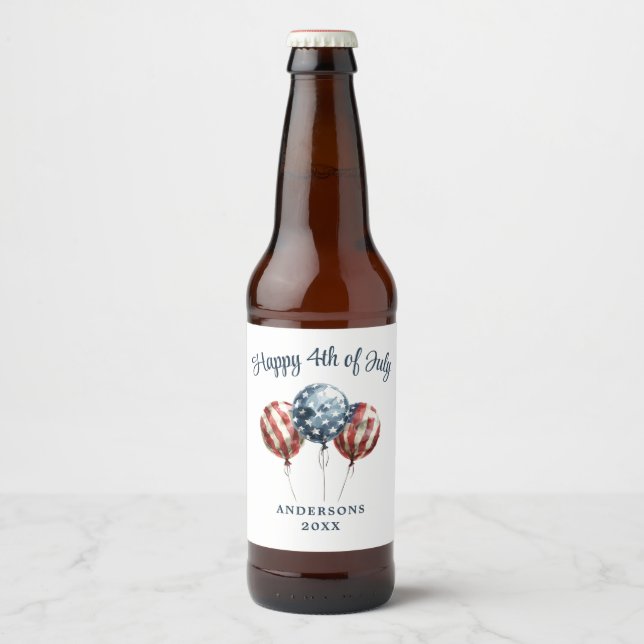 Patriotic 4th of July Party Beer Bottle Label (Front)