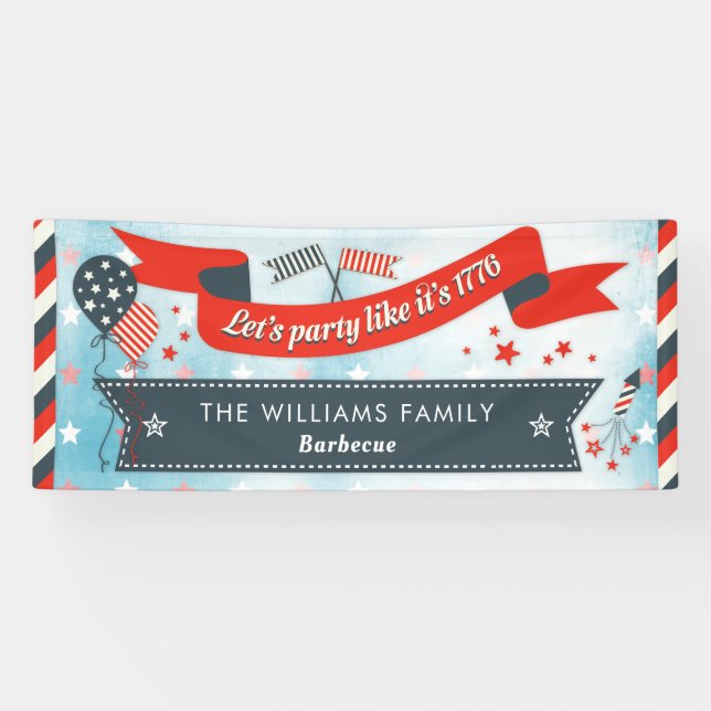 Patriotic 4th of July Party Red White and Blue Banner (Horizontal)