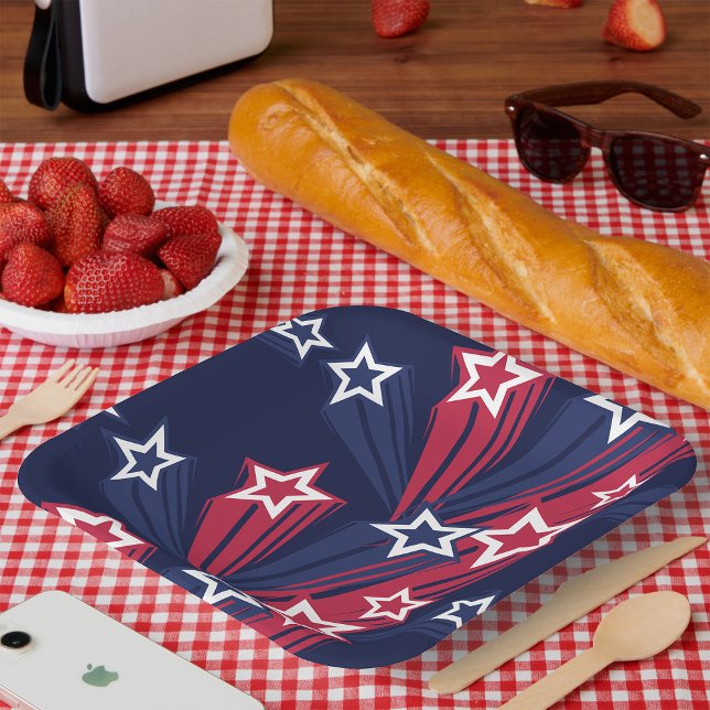 Patriotic 4th of July Stars Red White And Blue  Paper Plate (Creator Uploaded)
