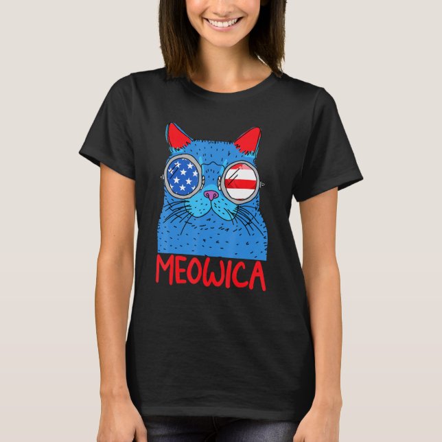 Patriotic 4th Of July Tee Meowica Cat Mullet Ameri (Front)
