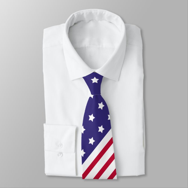 Patriotic 4th of July US Flag Stars and Stripes Tie (Tied)