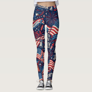Patriotic 4th of July USA Flag & Fireworks Legging