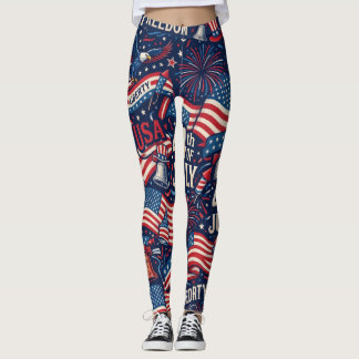 Patriotic 4th of July USA Flag & Fireworks Legging