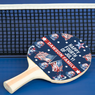 Patriotic 4th of July Watercolor Family Name  Ping Pong Paddle