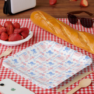 Patriotic 4th of July watercolor personalised Paper Plate