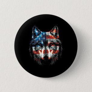 Patriotic 4th Of July Wolf American Us Flag Wolf L 6 Cm Round Badge
