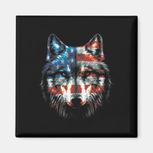 Patriotic 4th Of July Wolf American Us Flag Wolf L Magnet