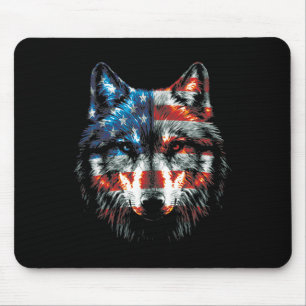 Patriotic 4th Of July Wolf American Us Flag Wolf L Mouse Mat