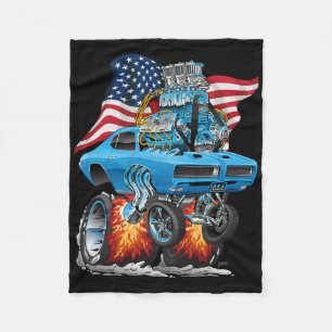 Patriotic 60s Muscle Car Funny Dragster Usa Hotrod Fleece Blanket