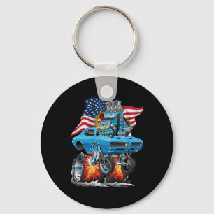 Patriotic 60s Muscle Car Funny Dragster Usa Hotrod Key Ring