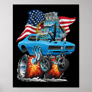 Patriotic 60s Muscle Car Funny Dragster Usa Hotrod Poster