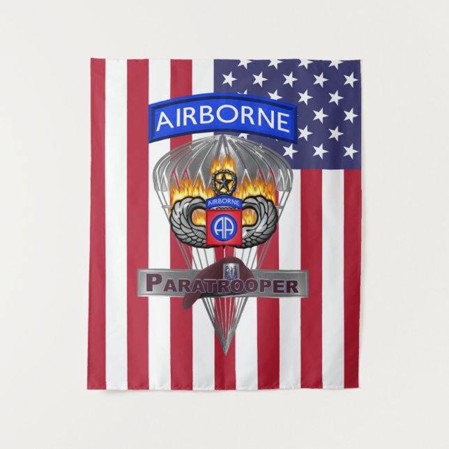 Patriotic 82nd Airborne Division Silver Chute Tapestry (Front)