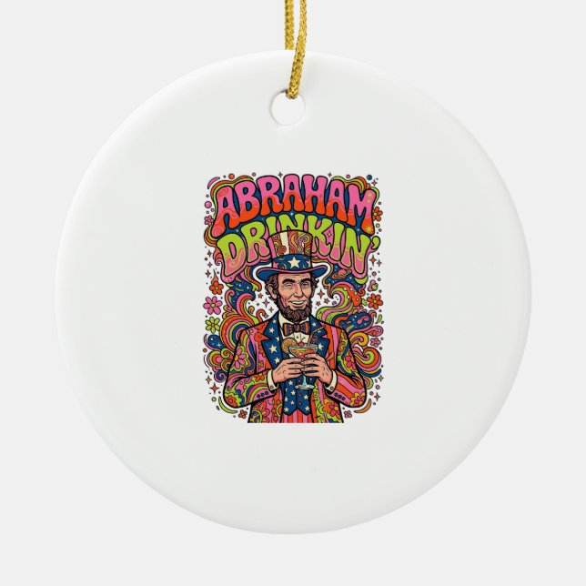 Patriotic Abraham Drinkin Retro Ceramic Tree Decoration (Front)