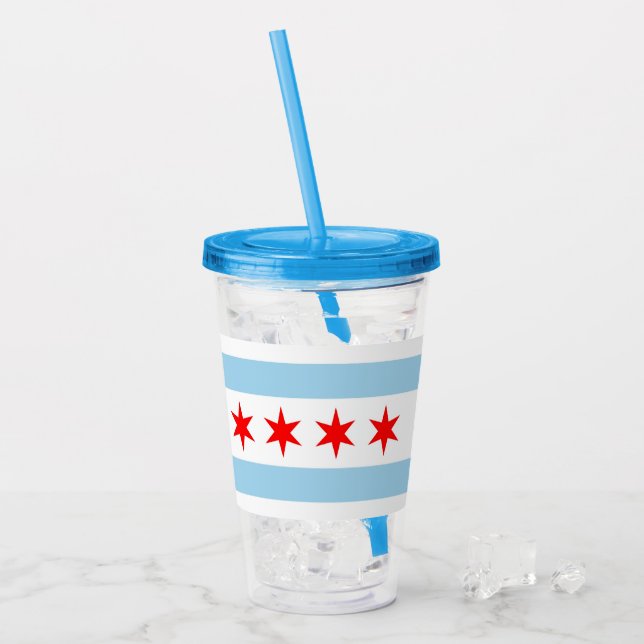 Patriotic Acrylic Tumbler with flag of Chicago (Front Ice)