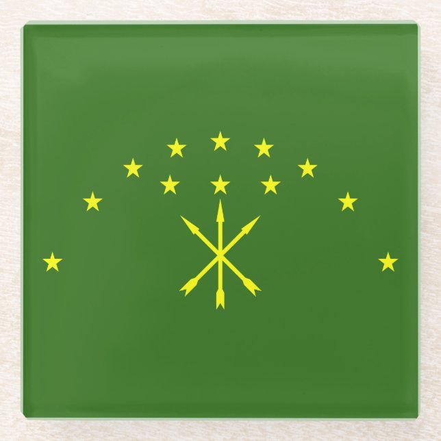 Patriotic Adygea Flag Glass Coaster (Front)