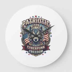 Patriotic Ai Freedom Wolf Cyberpunk Future Freedom Large Clock