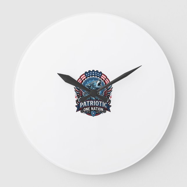 Patriotic Ai Freedom Wolf Cyberpunk Future Freedom Large Clock (Front)