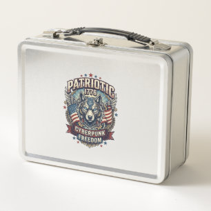 Patriotic Ai Freedom Wolf Cyberpunk Future Freedom Metal Lunch Box