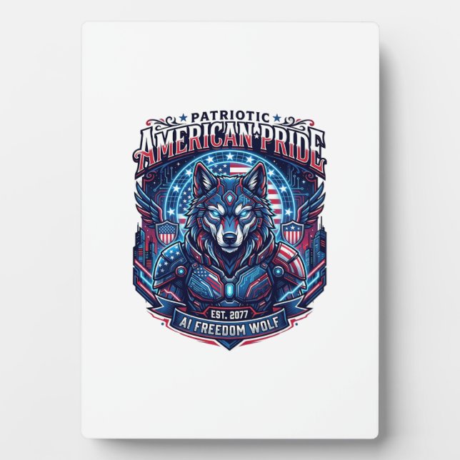 Patriotic Ai Freedom Wolf Cyberpunk Future Freedom Plaque (Front)