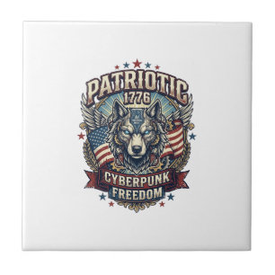Patriotic Ai Freedom Wolf Cyberpunk Future Freedom Tile