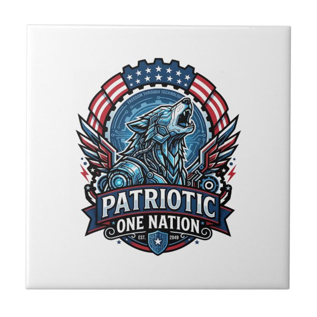 Patriotic Ai Freedom Wolf Cyberpunk Future Freedom Tile (Front)