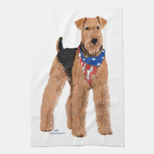 Patriotic Airedale Terrier Tea Towel