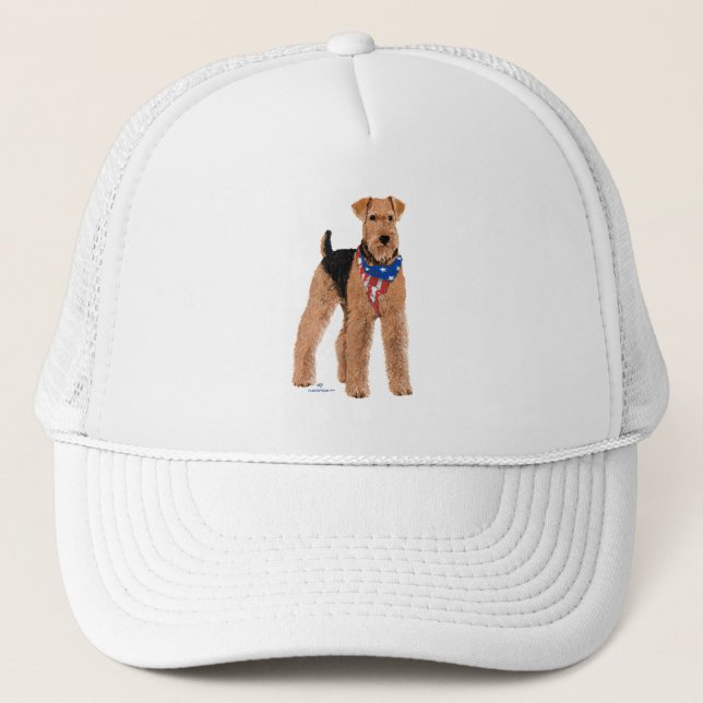 Patriotic Airedale Terrier Trucker Hat (Front)