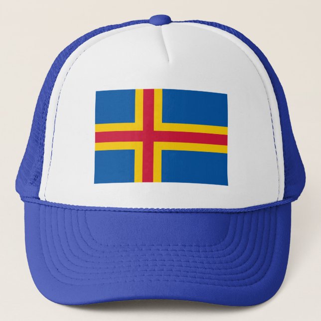 Patriotic Åland Islands Flag Trucker Hat (Front)
