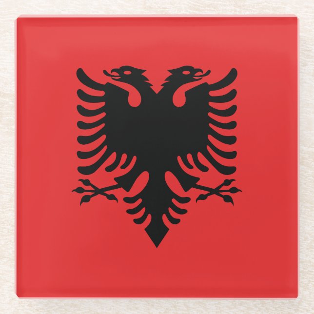 Patriotic Albanian Flag Glass Coaster (Front)