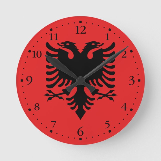 Patriotic Albanian Flag Round Clock (Front)