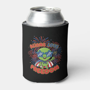Patriotic Alien 4th of July Fireworks Can Cooler