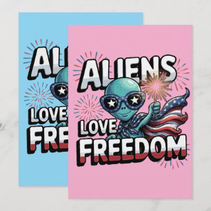 Patriotic Alien July 4th Freedom Invitation