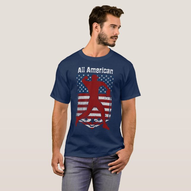Patriotic All-American Baseball Vintage Distressed T-Shirt (Front Full)