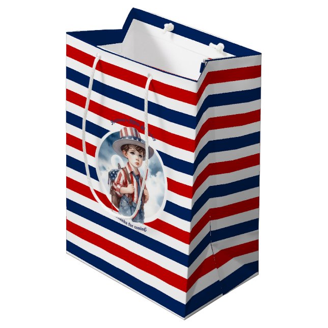 Patriotic All American Boy Birthday Party Medium Gift Bag (Front Angled)