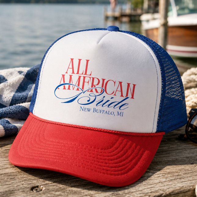 Patriotic All American Bride Bachelorette Trucker Hat (Patriotic All American Bride Bachelorette Trucker Hat)