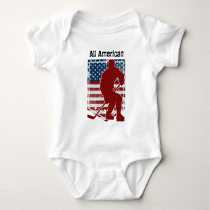 Patriotic All-American Hockey Vintage Distressed  Baby Bodysuit