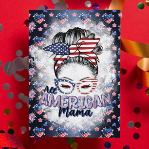 Patriotic All American Mama Messy Bun Holiday Card