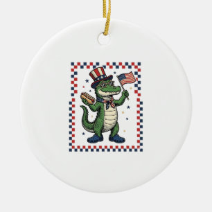 Patriotic Alligator Hot Dog Flag Vintage Shirt Des Ceramic Tree Decoration