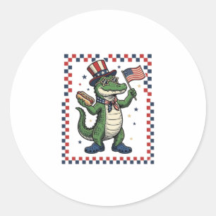 Patriotic Alligator Hot Dog Flag Vintage Shirt Des Classic Round Sticker