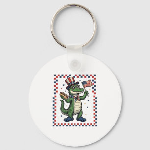 Patriotic Alligator Hot Dog Flag Vintage Shirt Des Key Ring
