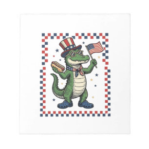Patriotic Alligator Hot Dog Flag Vintage Shirt Des Notepad