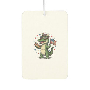Patriotic Alligator Hot Dog Vintage Vector Shirt ( Car Air Freshener