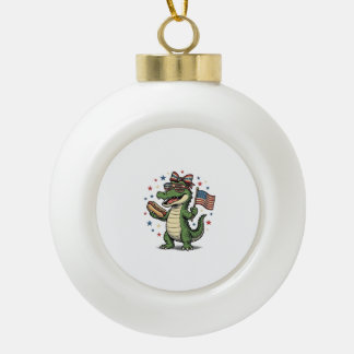 Patriotic Alligator Hot Dog Vintage Vector Shirt ( Ceramic Ball Christmas Ornament