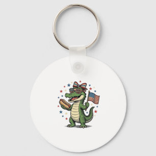 Patriotic Alligator Hot Dog Vintage Vector Shirt ( Key Ring