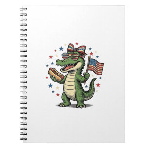 Patriotic Alligator Hot Dog Vintage Vector Shirt ( Notebook