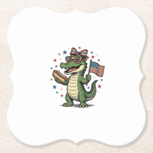 Patriotic Alligator Hot Dog Vintage Vector Shirt ( Paper Coaster